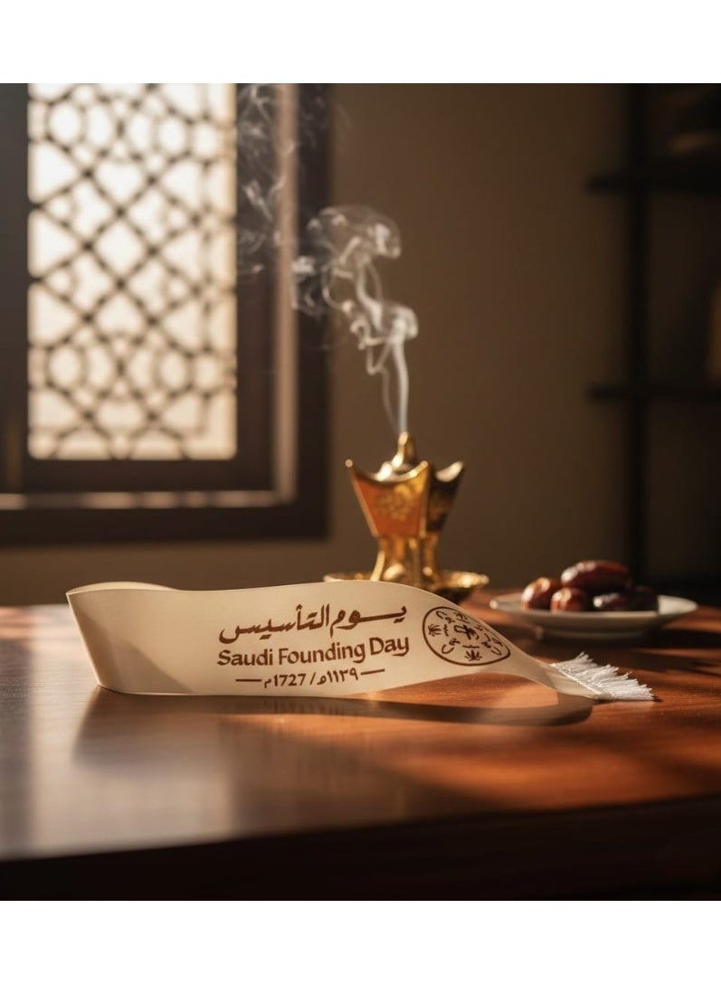 وشاح يوم التأسيس ، شال يوم التاسيس ، وشاح يوم تاسيس المملكة العربية السعودية ، وشاح يوم التاسيس الوطني السعودي ، وشاح السعوديه ، عدد 1 قطعة وشاح المملكة العربية السعودية في يوم التأسيس ، وشاح يوم بدينا ، وشاحات يوم التاسيس ، توزيعات يوم التأسيس ، احتفال يوم التأسيس ، احتفالات يوم التأسيس، اوشحة وشاح ليوم التاسيس ، وشاح سكارف التاسيس , المقاس 148 × 9 سم - لون بيج - Image 2